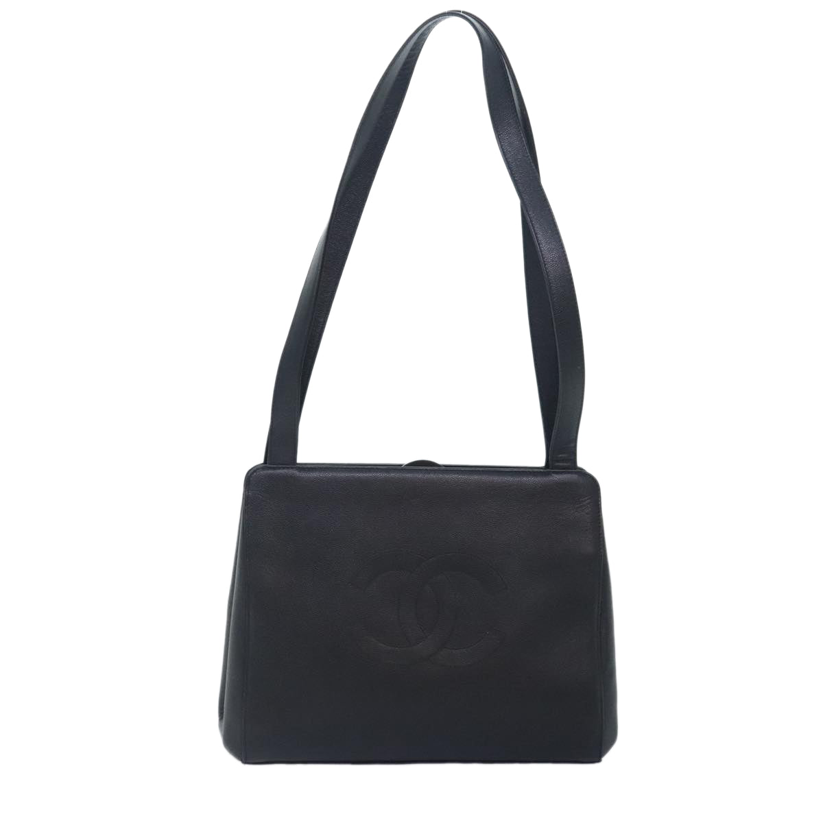 CHANEL COCO Mark Shoulder Bag Calf Skin Black CC Auth 90649