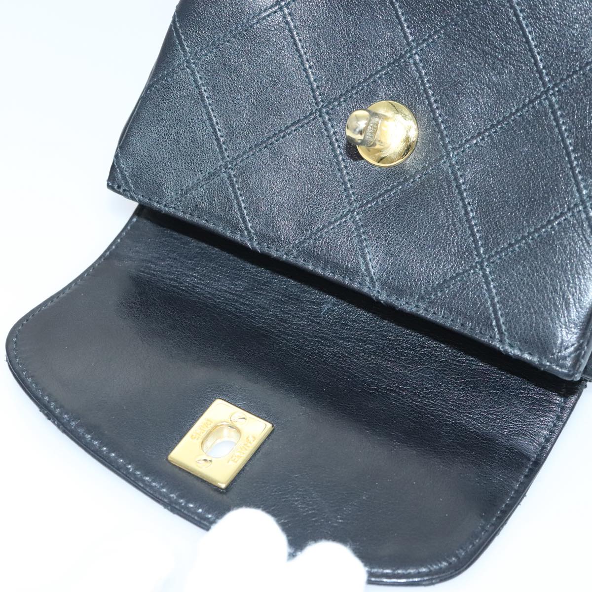 CHANEL Bicolore Chain Waist bag Leather Black Gold CC Auth 90785M