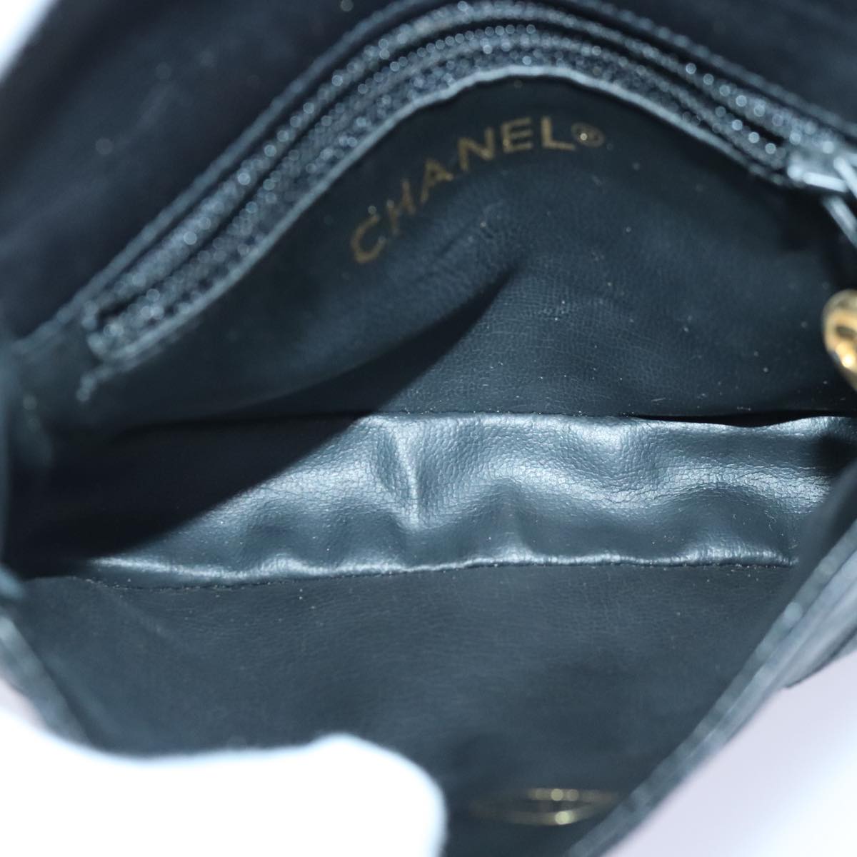 CHANEL Bicolore Chain Waist bag Leather Black Gold CC Auth 90785M