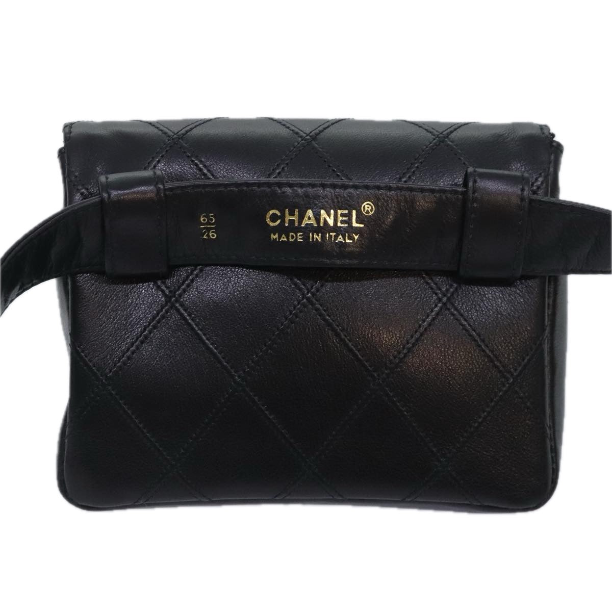 CHANEL Bicolore Chain Waist bag Leather Black Gold CC Auth 90785M