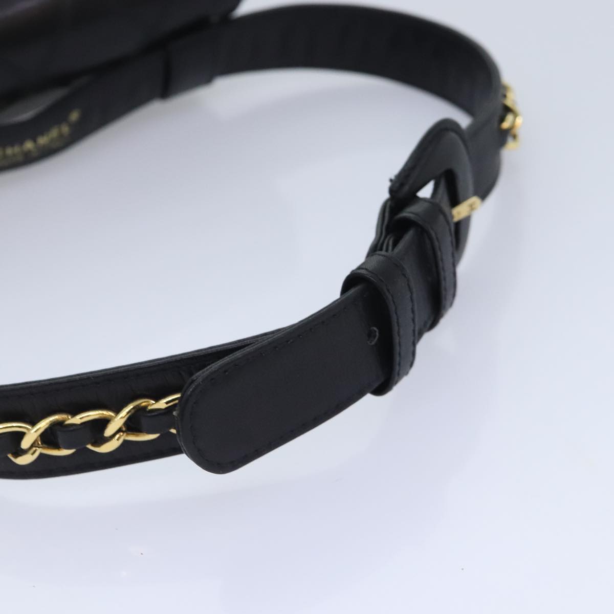 CHANEL Bicolore Chain Waist bag Leather Black Gold CC Auth 90785AM