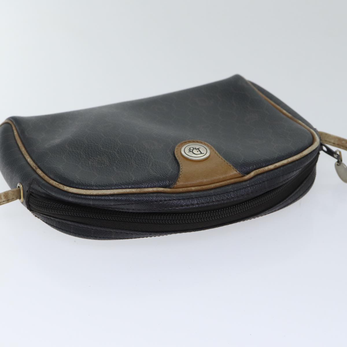 Christian Dior Honeycomb Canvas Shoulder Bag PVC Leather Black Auth 90814