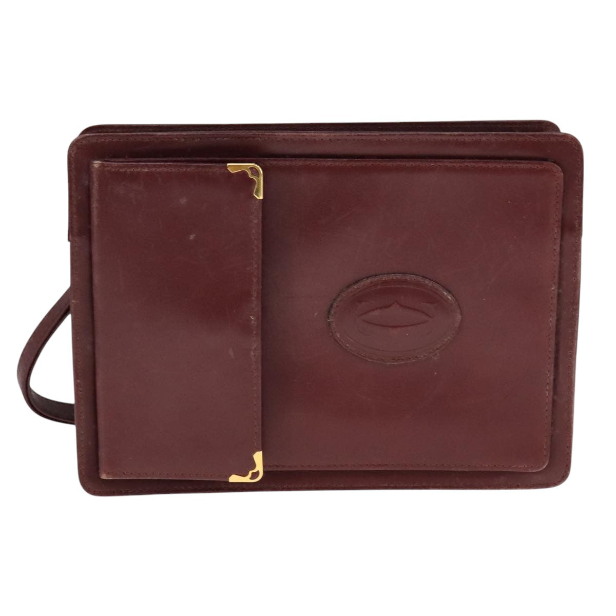 CARTIER Clutch Bag Leather Wine Red Auth 90899