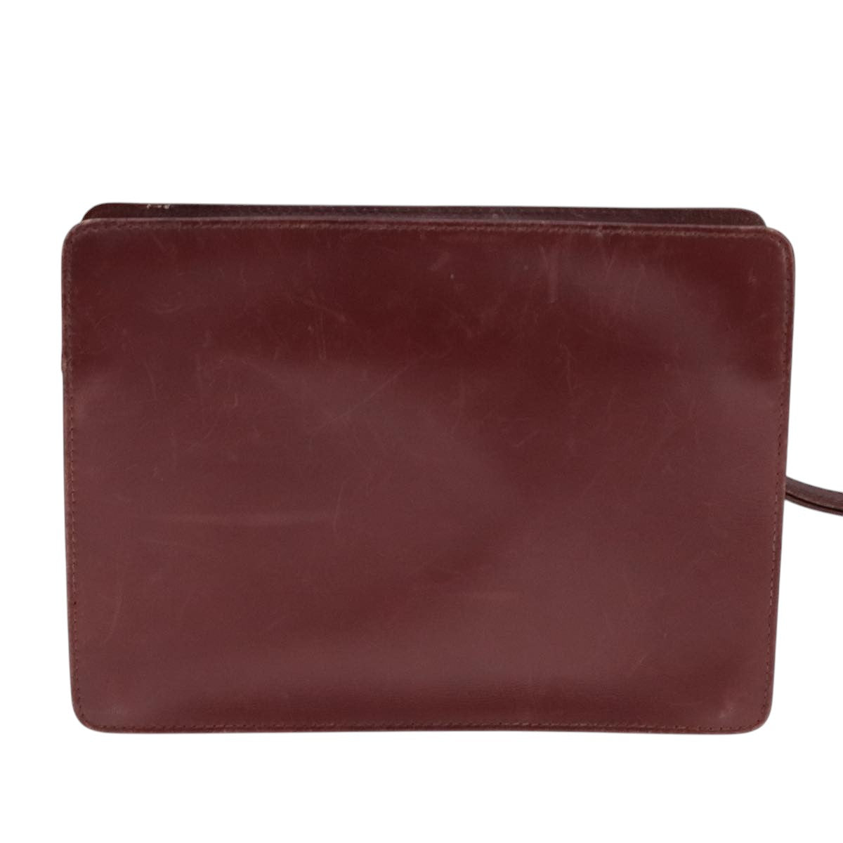 CARTIER Clutch Bag Leather Wine Red Auth 90899