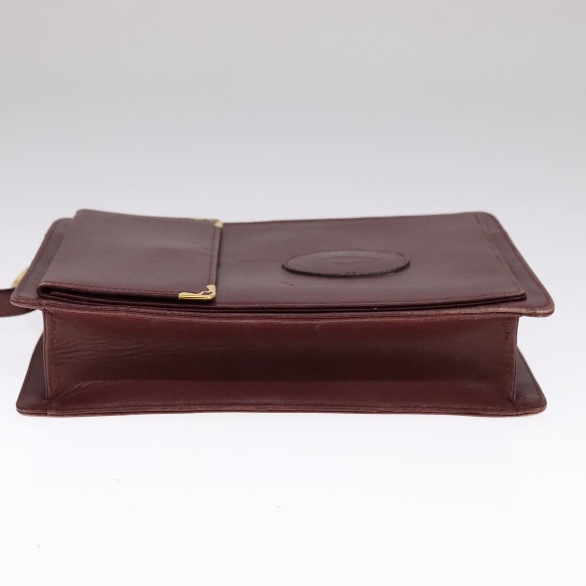 CARTIER Clutch Bag Leather Wine Red Auth 90899