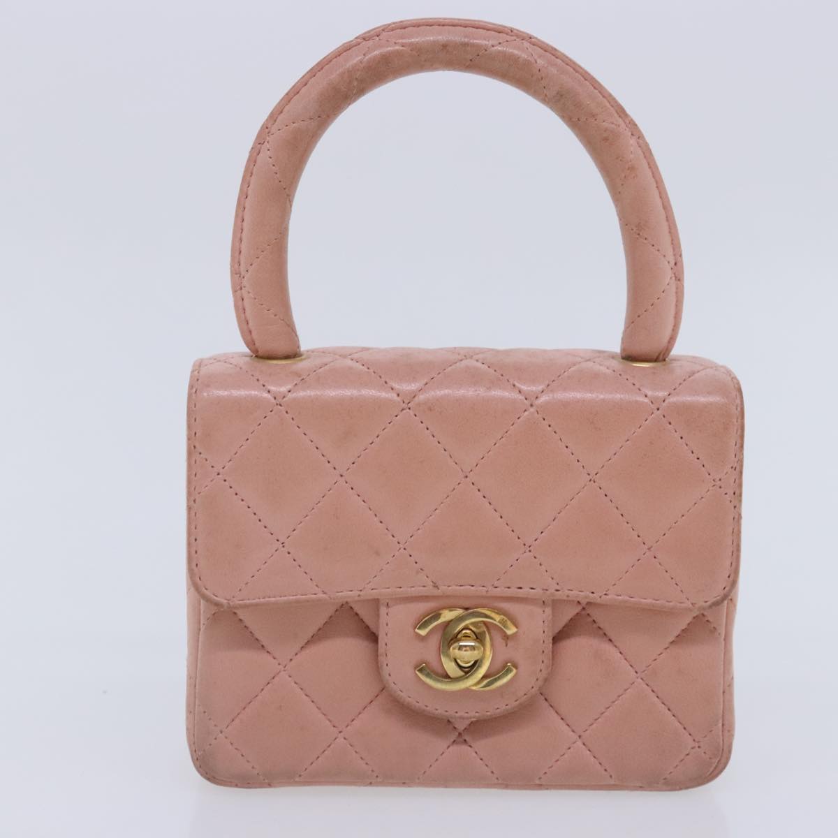 CHANEL Parent Child Bag Hand Bag Lamb Skin Pink Gold CC Auth 90957SAV