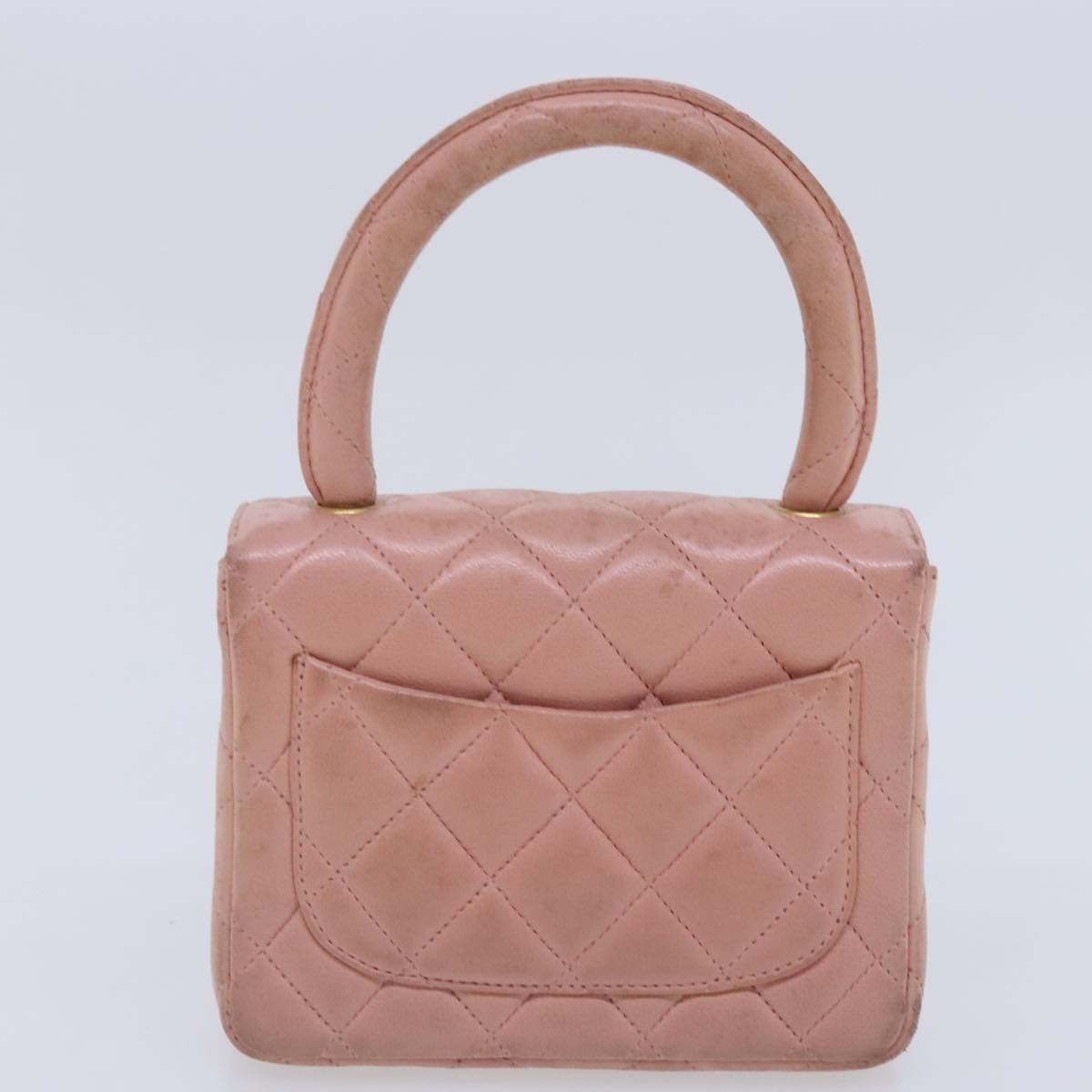 CHANEL Parent Child Bag Hand Bag Lamb Skin Pink Gold CC Auth 90957SAV