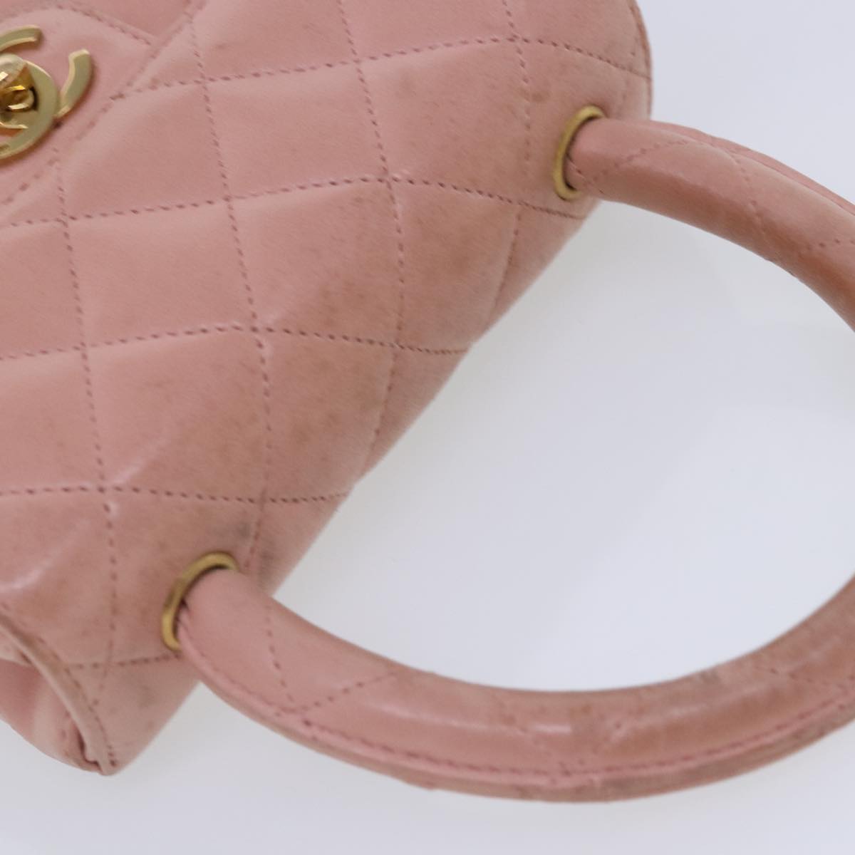 CHANEL Parent Child Bag Hand Bag Lamb Skin Pink Gold CC Auth 90957SAV