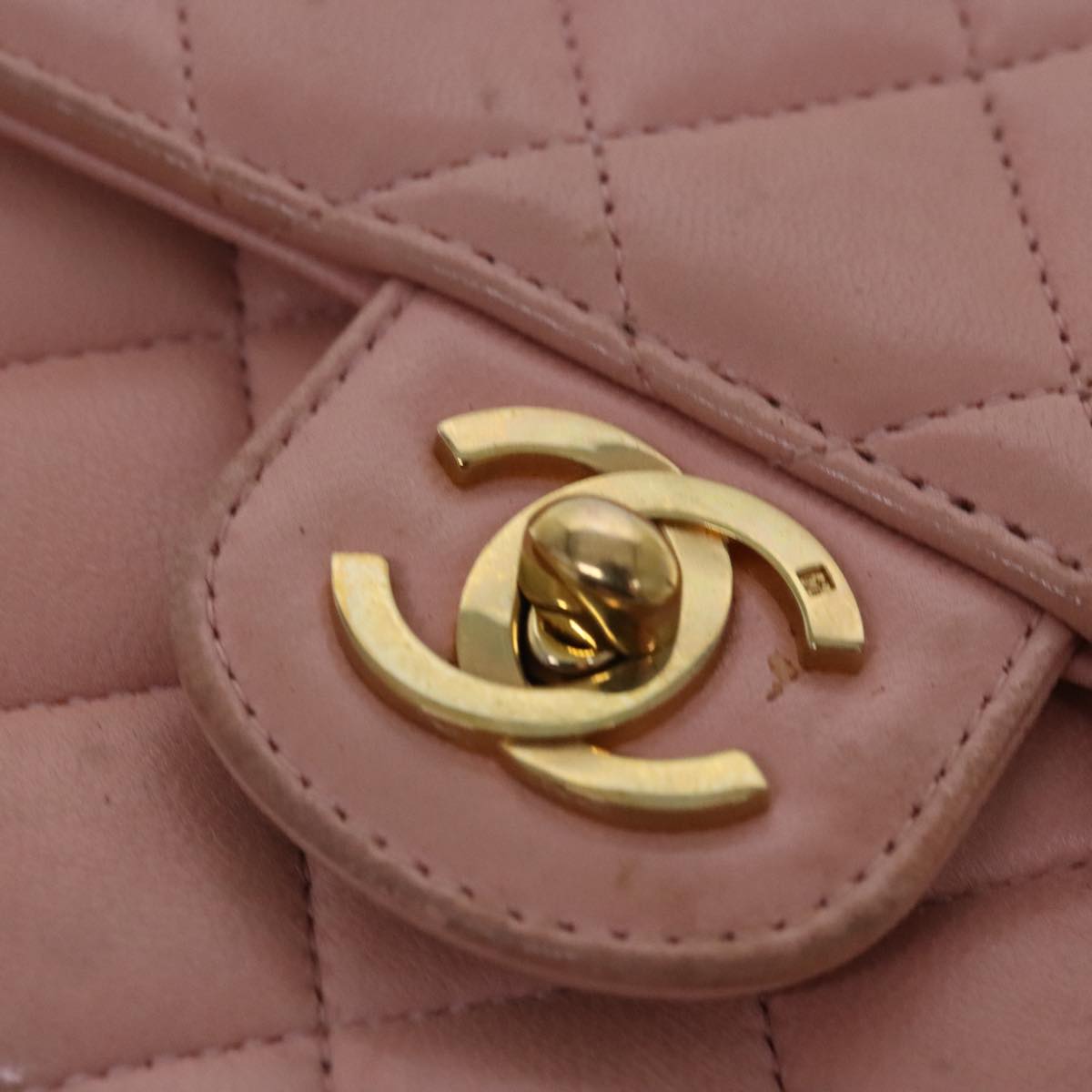 CHANEL Parent Child Bag Hand Bag Lamb Skin Pink Gold CC Auth 90957SAV