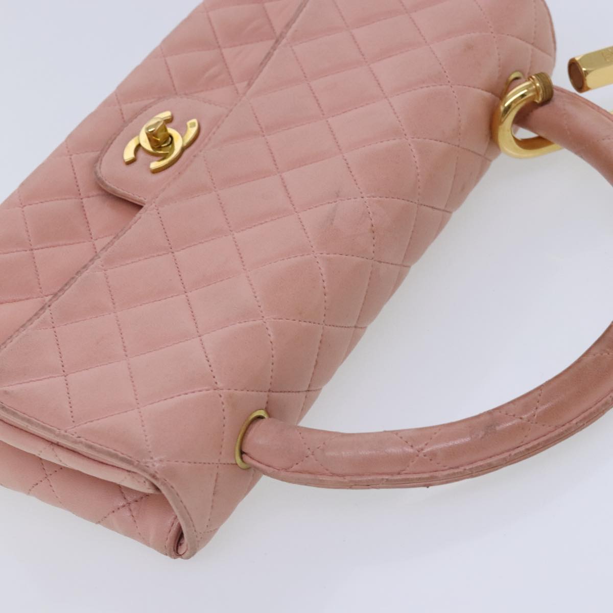CHANEL Parent Child Bag Hand Bag Lamb Skin Pink Gold CC Auth 90957SAV