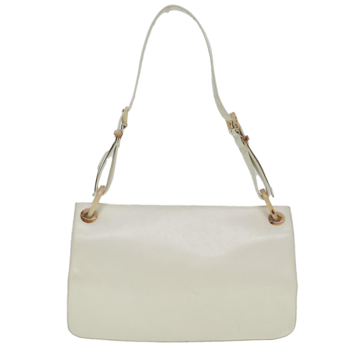 PRADA Shoulder Bag Leather White Silver Auth 91257