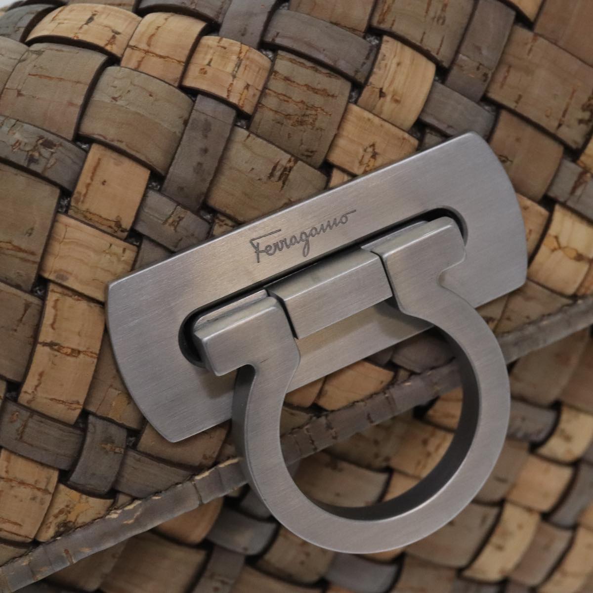 Salvatore Ferragamo Hand Bag Cork 144/500 2way Brown Auth 91289SV