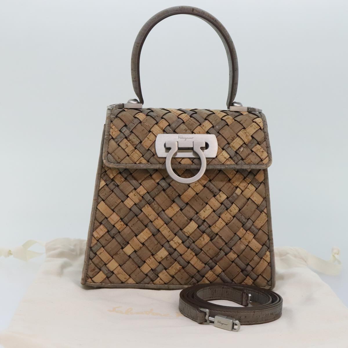 Salvatore Ferragamo Hand Bag Cork 144/500 2way Brown Auth 91289SV