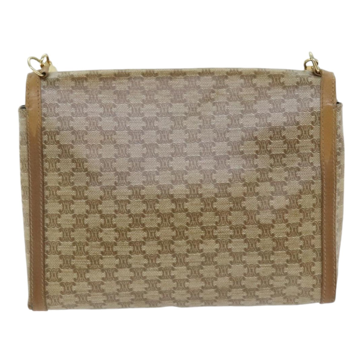 CELINE Macadam Canvas Shoulder Bag Beige Gold Auth 91292