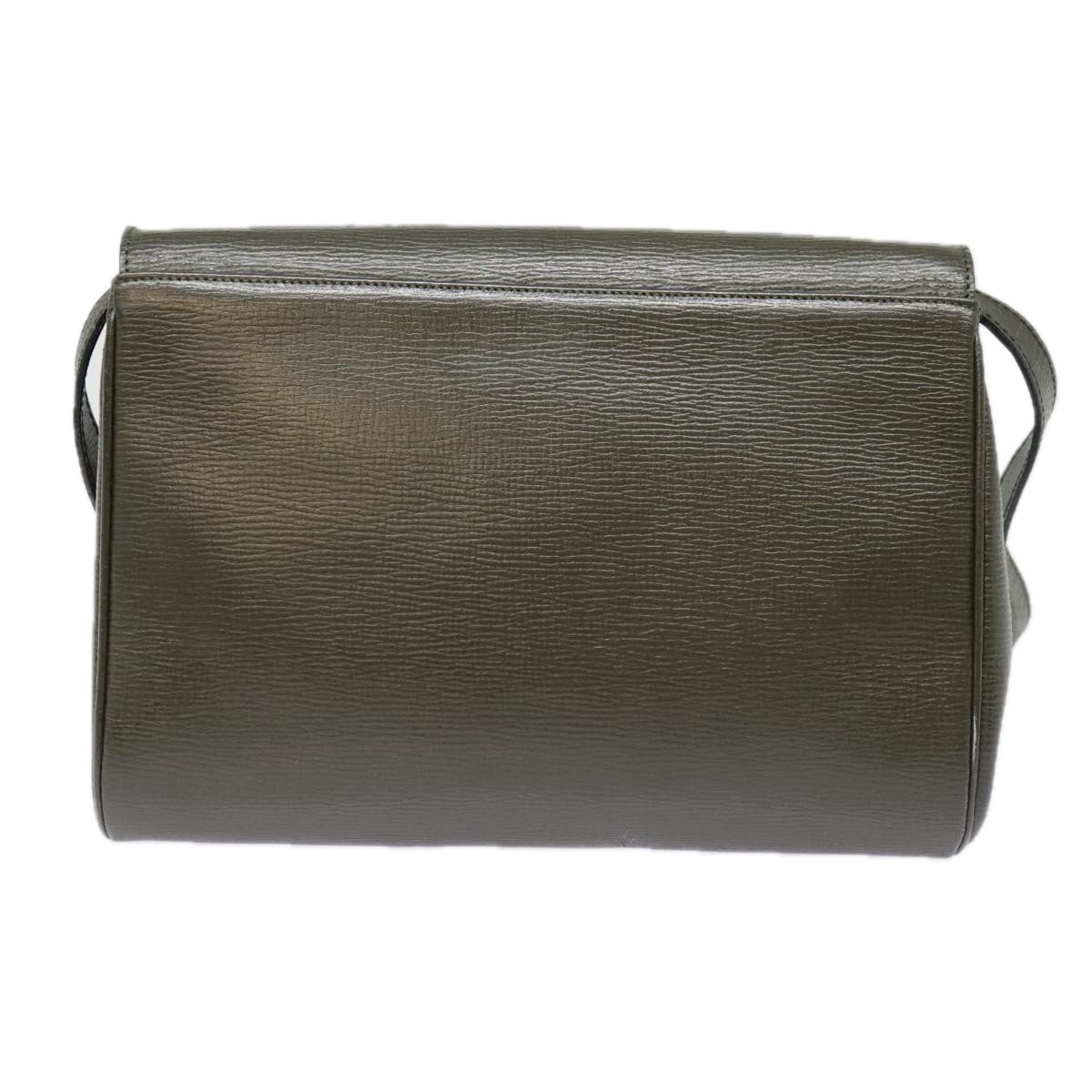 CELINE Circle Shoulder Bag Leather Khaki Gold Auth 91293