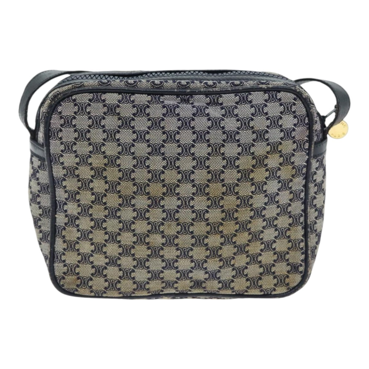 CELINE Macadam Canvas Shoulder Bag Navy Gold Auth 91305