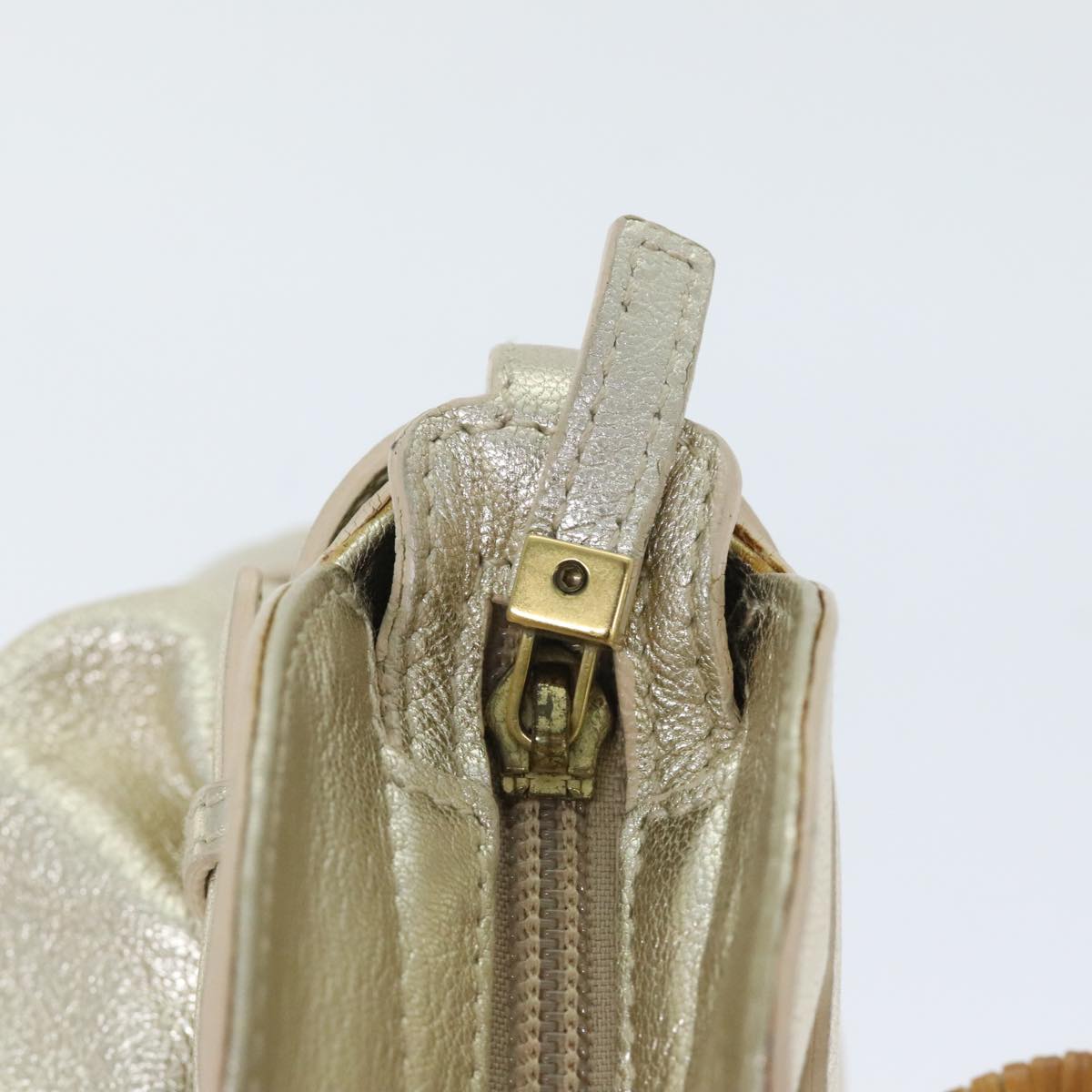 Salvatore Ferragamo Gancini Hand Bag Leather Gold Tone Gold Auth 91343V