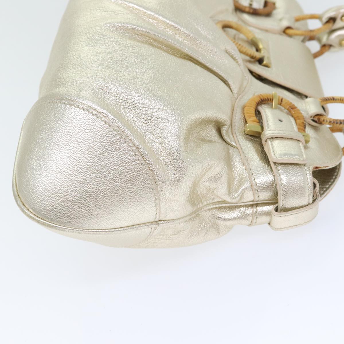 Salvatore Ferragamo Gancini Hand Bag Leather Gold Tone Gold Auth 91343V