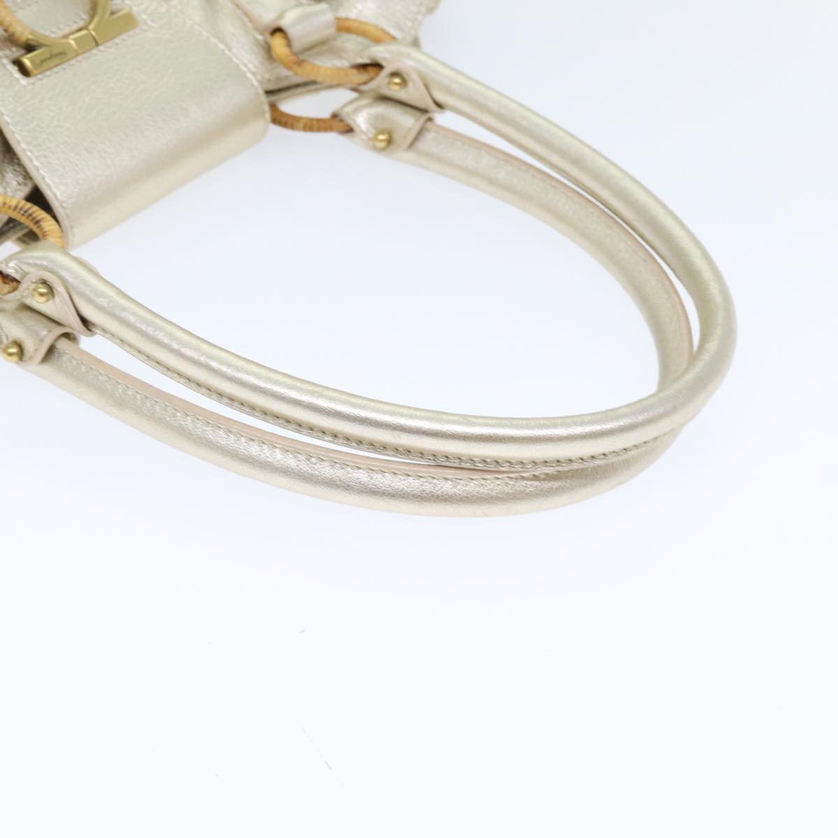 Salvatore Ferragamo Gancini Hand Bag Leather Gold Tone Gold Auth 91343V