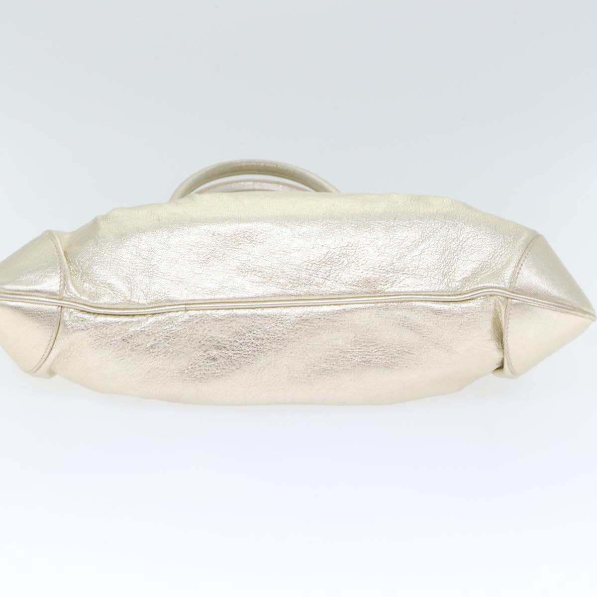 Salvatore Ferragamo Gancini Hand Bag Leather Gold Tone Gold Auth 91343V