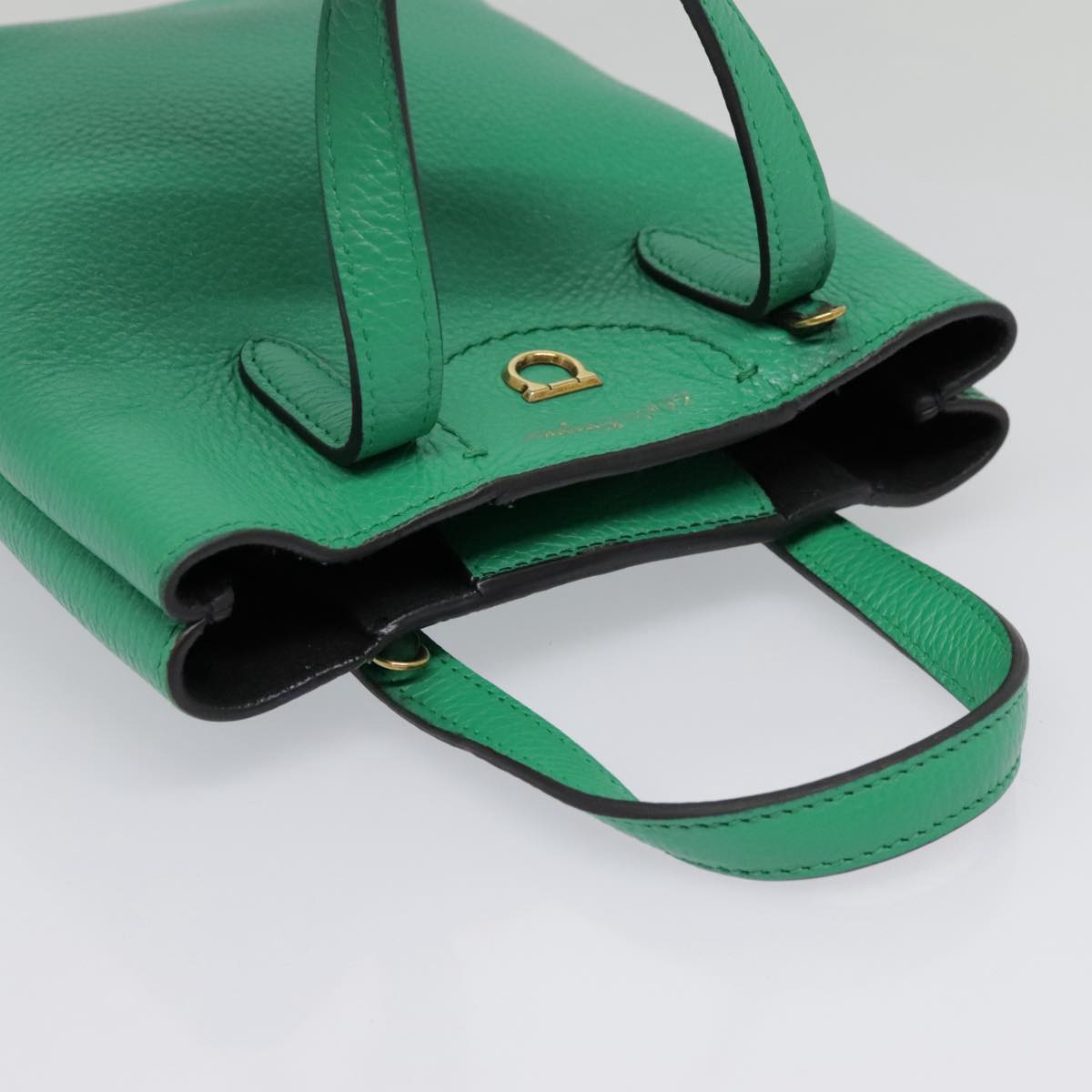 Salvatore Ferragamo Hand Bag Leather 2way Green Gold Auth 91385V