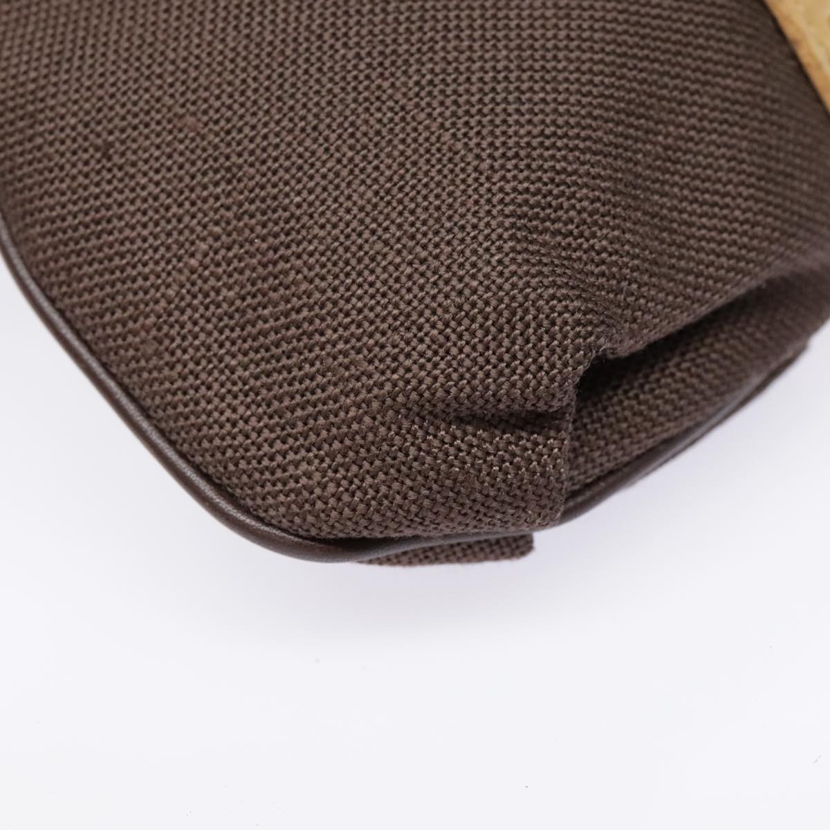 Salvatore Ferragamo Gancini Shoulder Bag Nylon Leather Brown Gold Auth 91386V