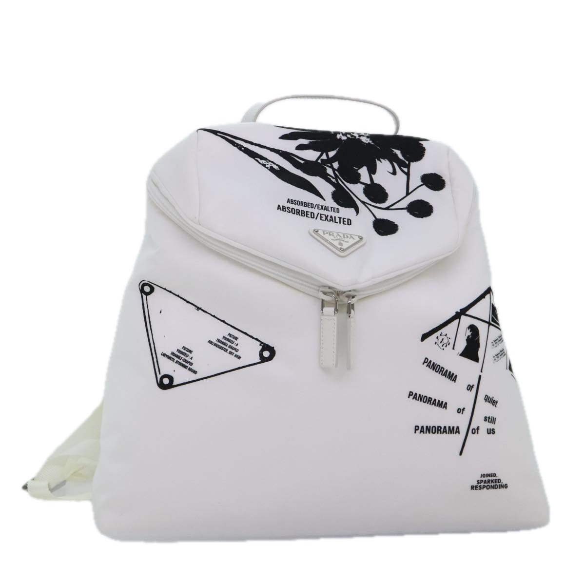 PRADA Backpack Nylon White Silver 1BZ072 Auth 91414AV