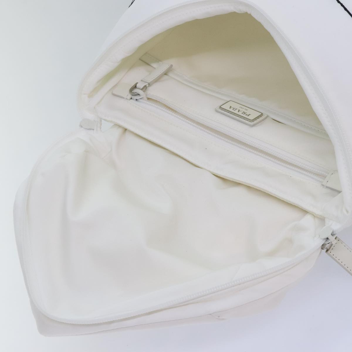 PRADA Backpack Nylon White Silver 1BZ072 Auth 91414AV