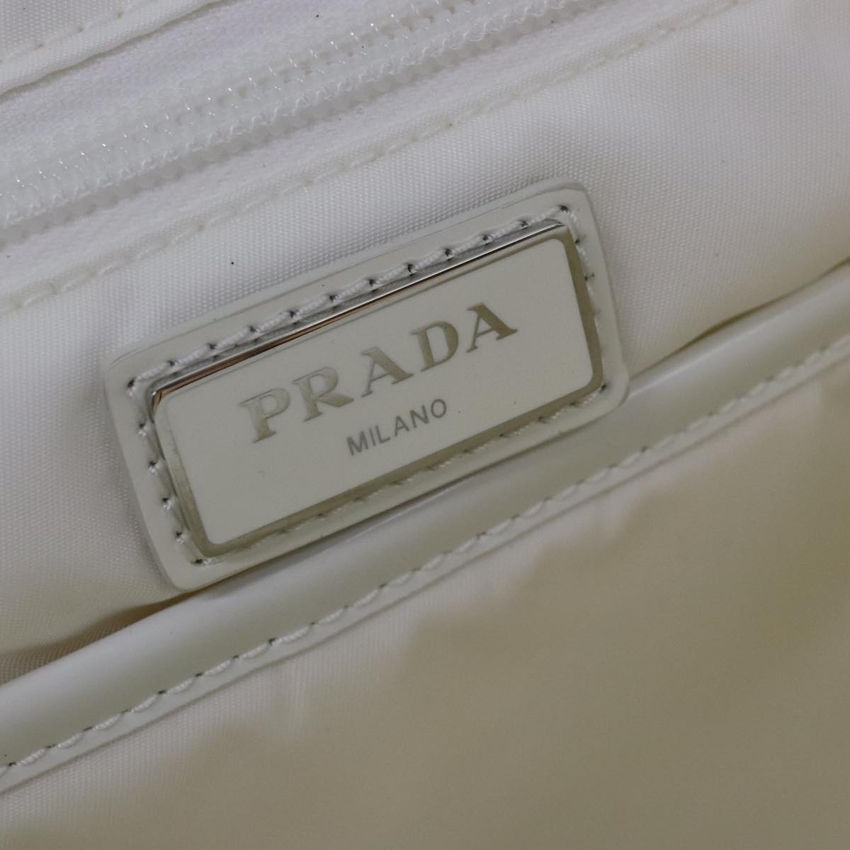 PRADA Backpack Nylon White Silver 1BZ072 Auth 91414AV