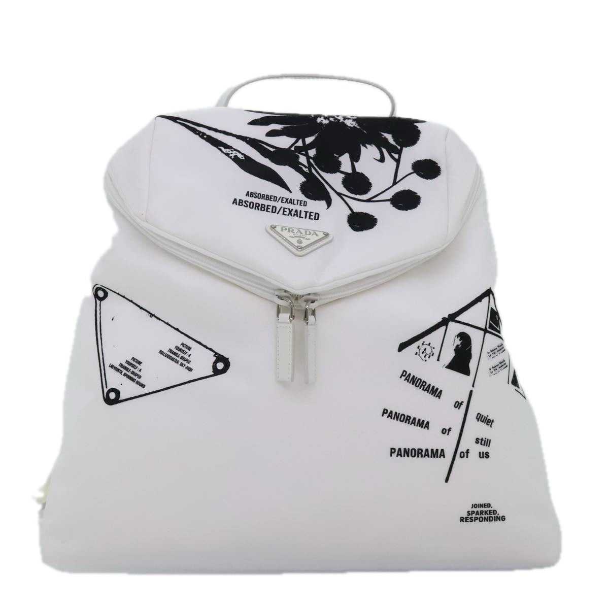 PRADA Backpack Nylon White Silver 1BZ072 Auth 91414AV