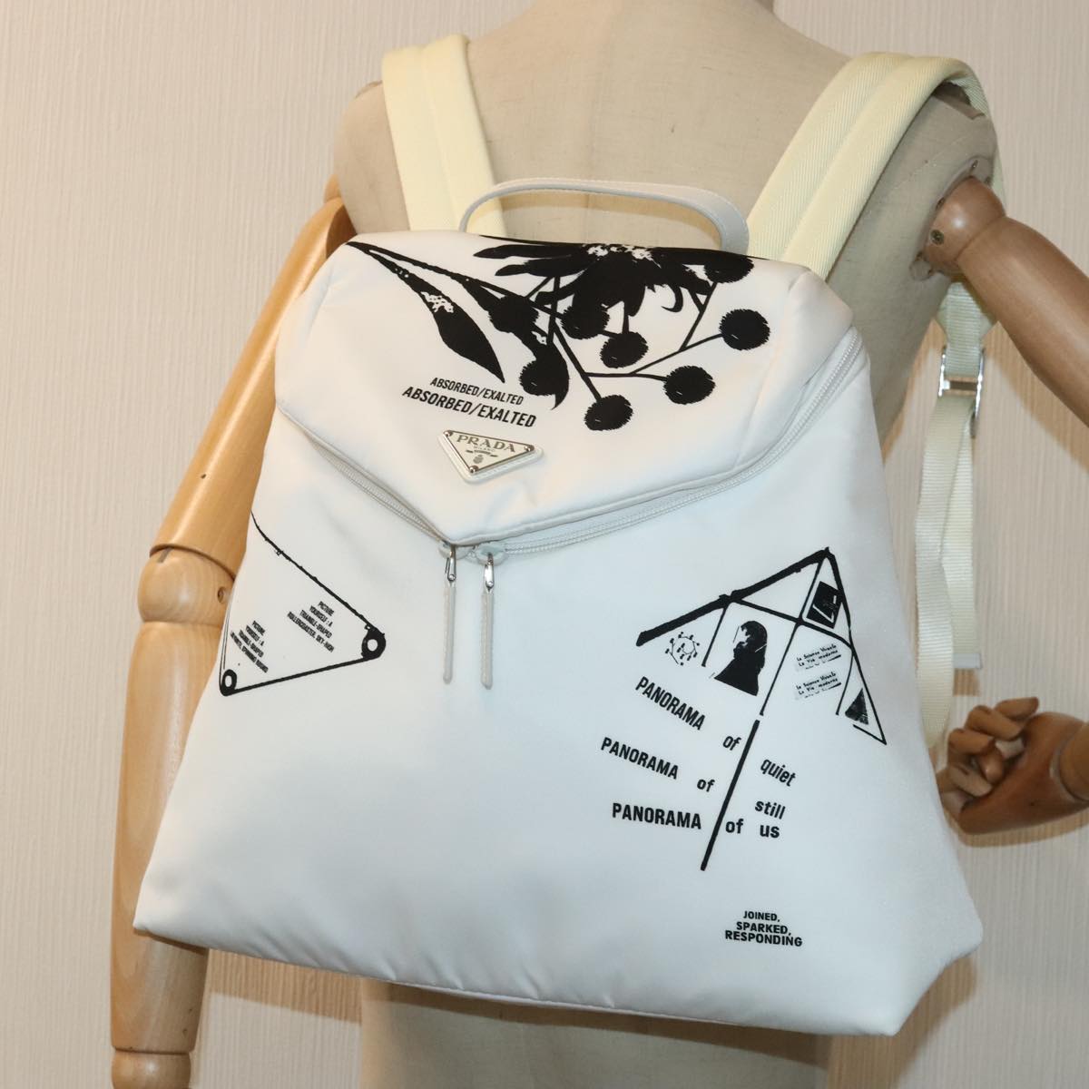 PRADA Backpack Nylon White Silver 1BZ072 Auth 91414AV