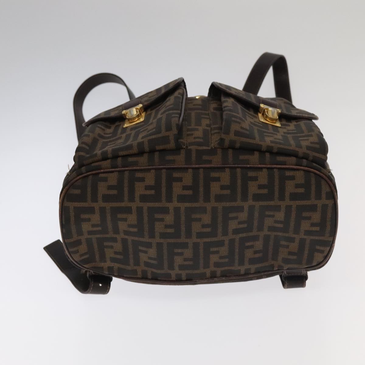 FENDI Zucca Canvas Backpack Brown Black gold Auth 91551V