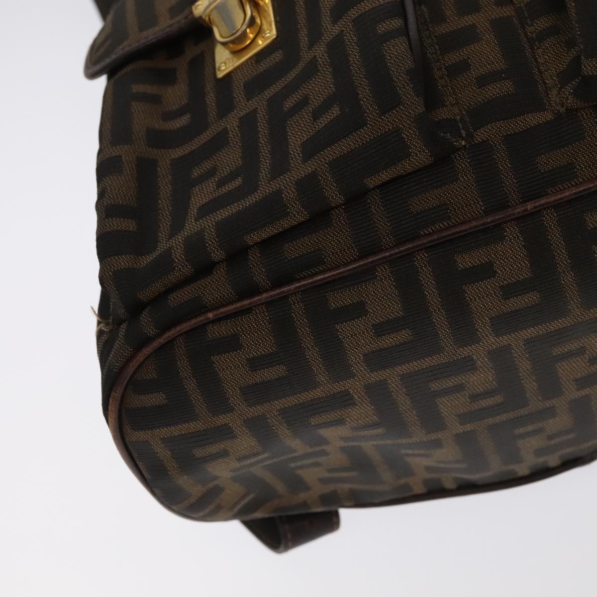 FENDI Zucca Canvas Backpack Brown Black gold Auth 91551V