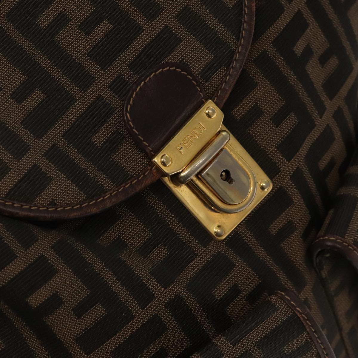 FENDI Zucca Canvas Backpack Brown Black gold Auth 91551V