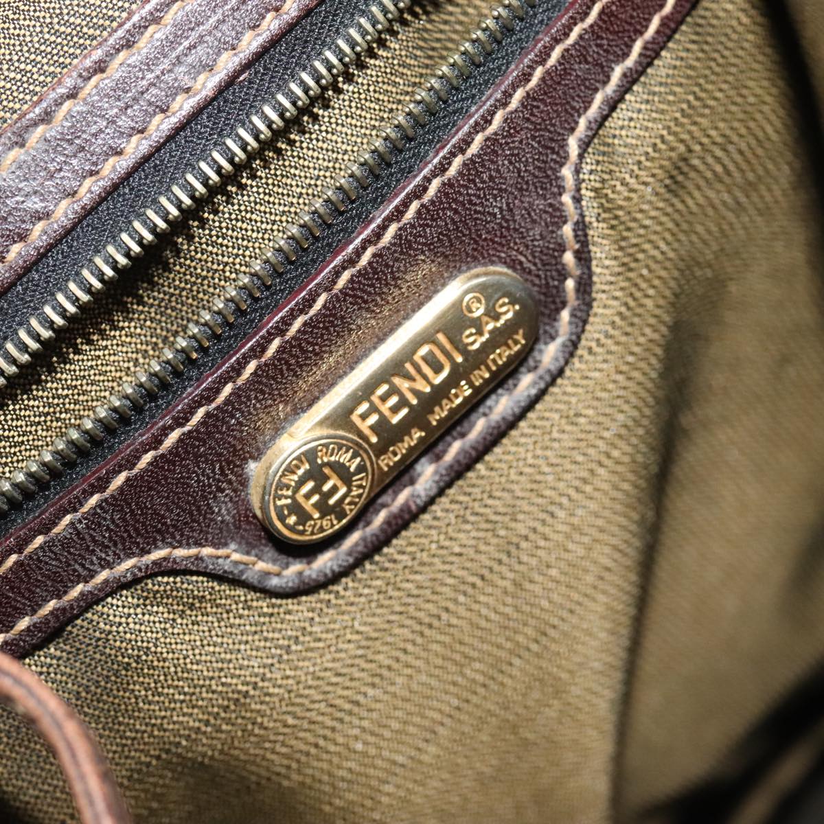 FENDI Zucca Canvas Backpack Brown Black gold Auth 91551V