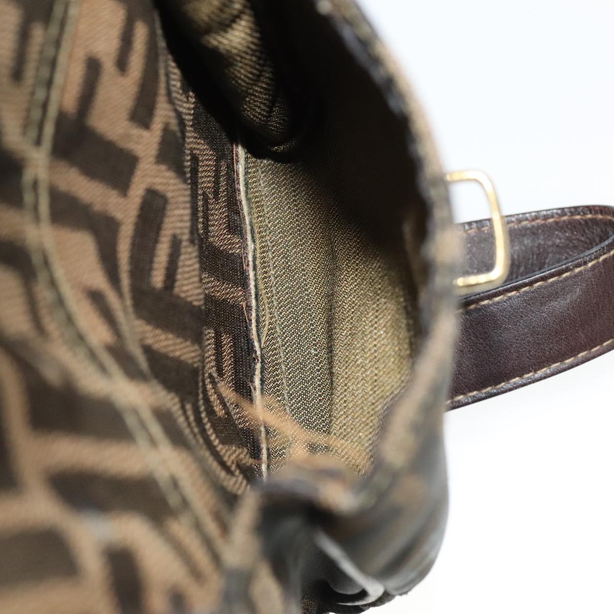 FENDI Zucca Canvas Backpack Brown Black gold Auth 91551V