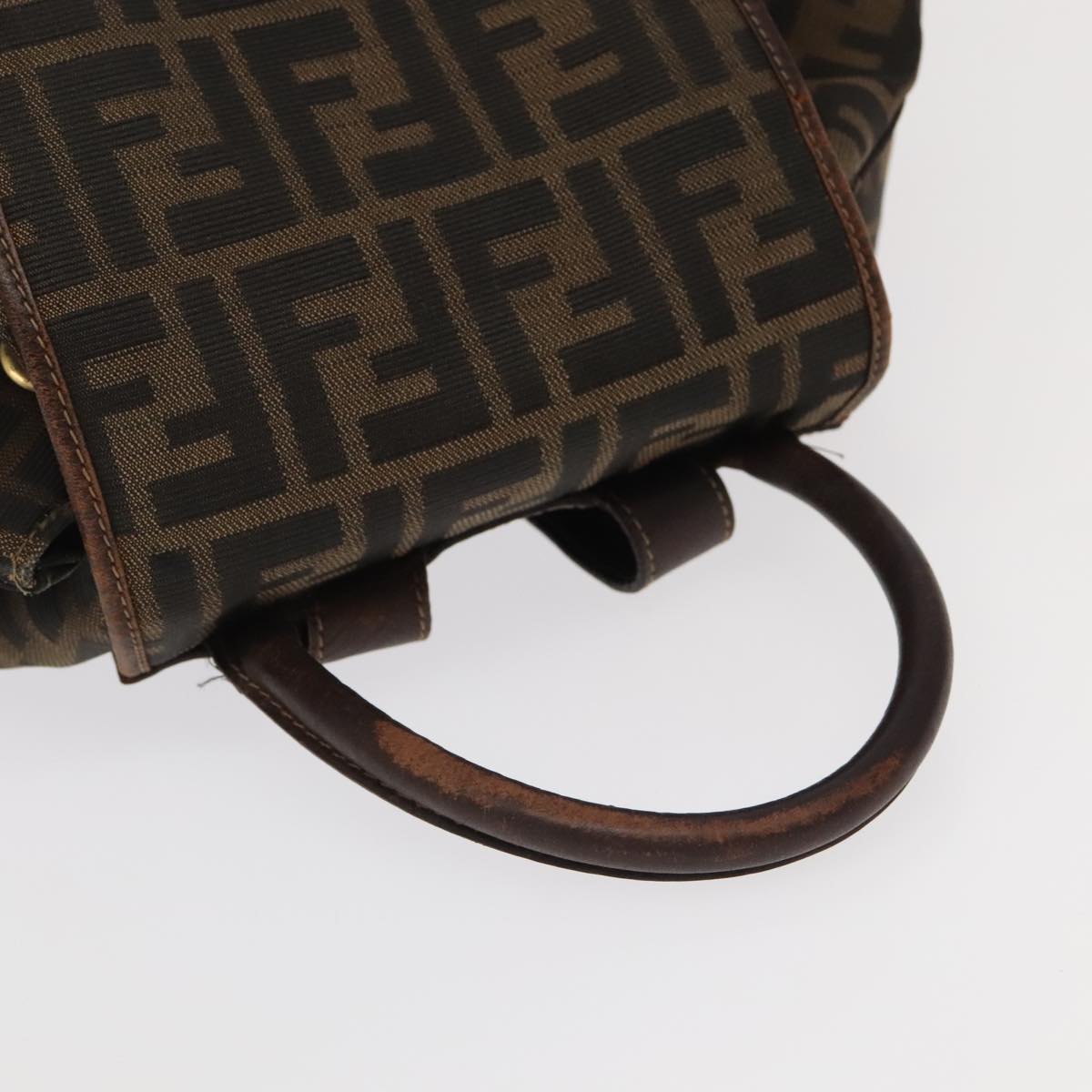 FENDI Zucca Canvas Backpack Brown Black gold Auth 91551V