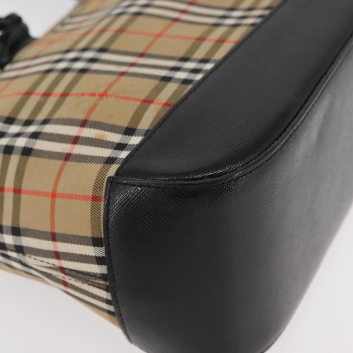 BURBERRY Nova Check Hand Bag Canvas Leather Beige Gold Auth 91568