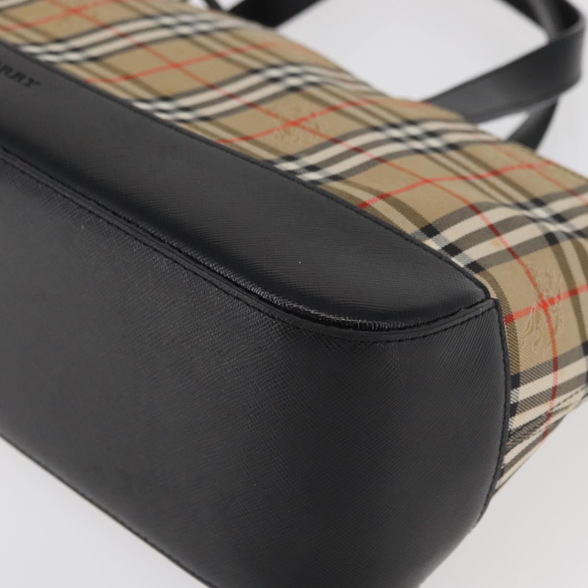BURBERRY Nova Check Hand Bag Canvas Leather Beige Gold Auth 91568
