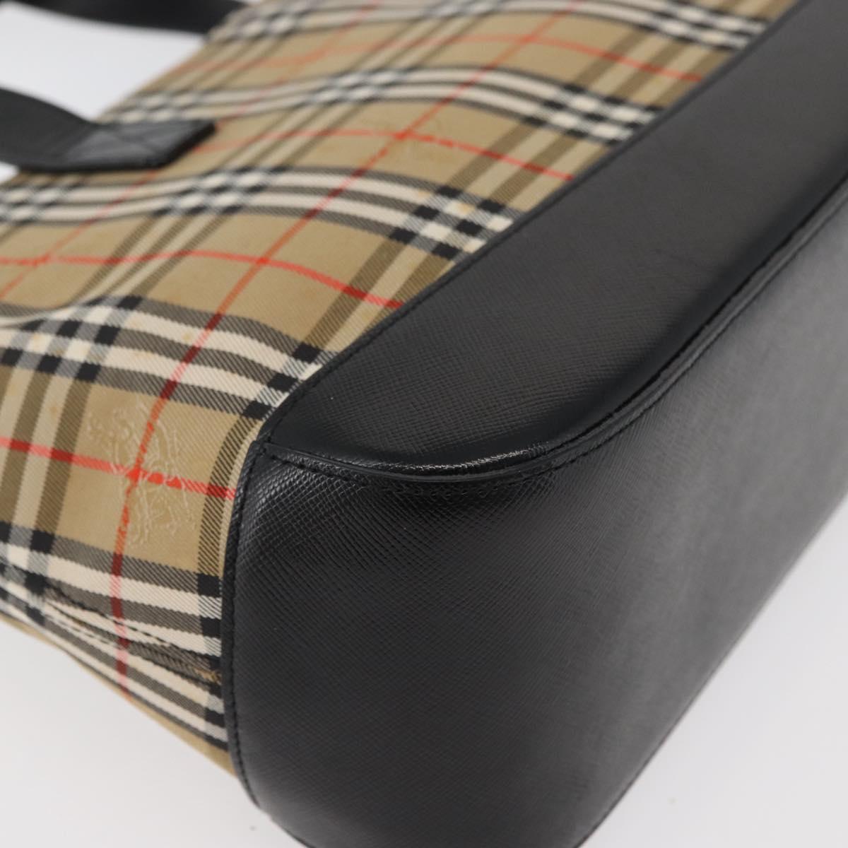 BURBERRY Nova Check Hand Bag Canvas Leather Beige Gold Auth 91568