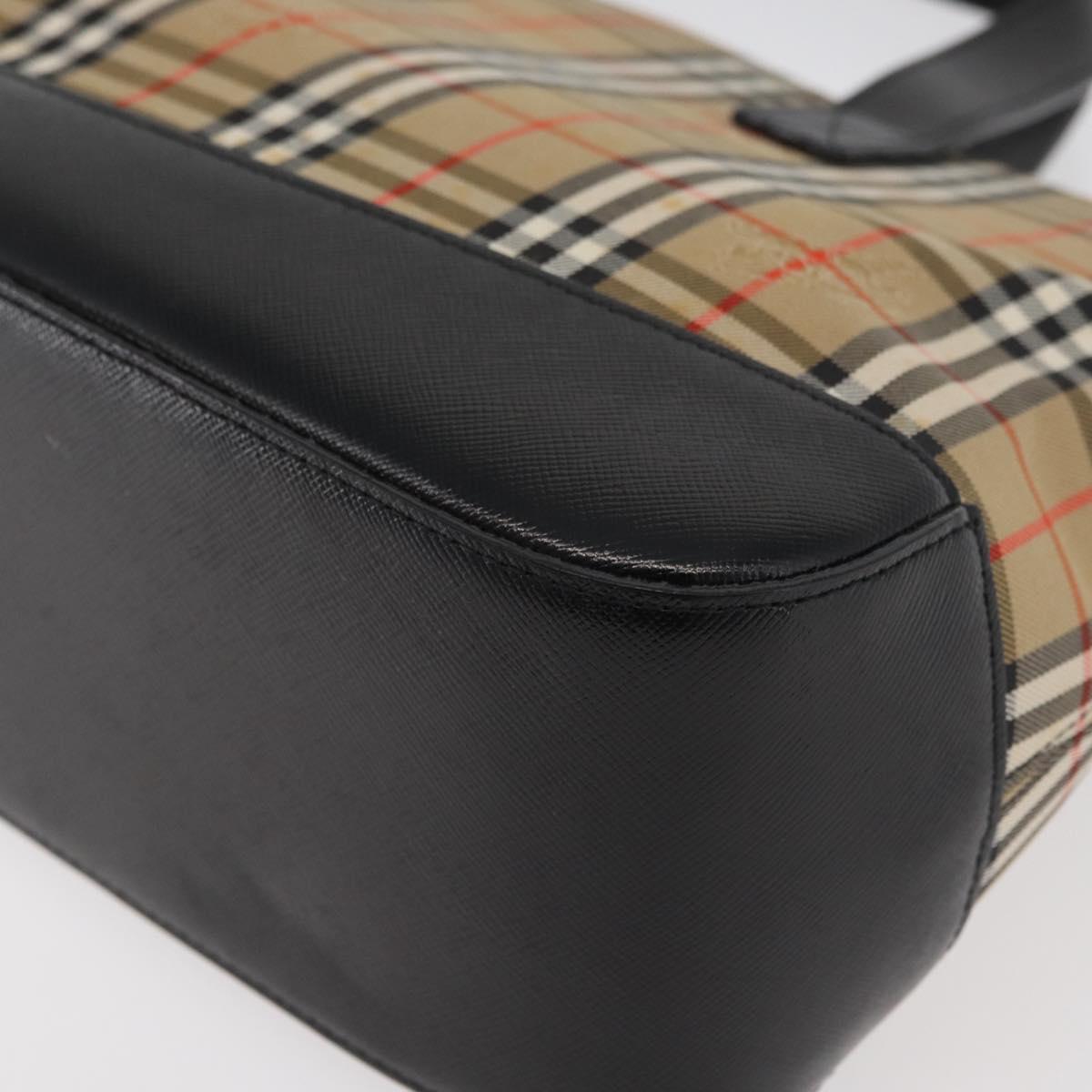 BURBERRY Nova Check Hand Bag Canvas Leather Beige Gold Auth 91568