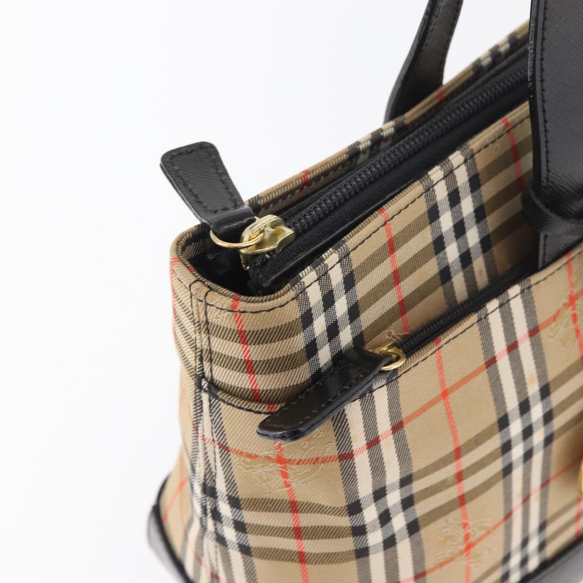 BURBERRY Nova Check Hand Bag Canvas Leather Beige Gold Auth 91568