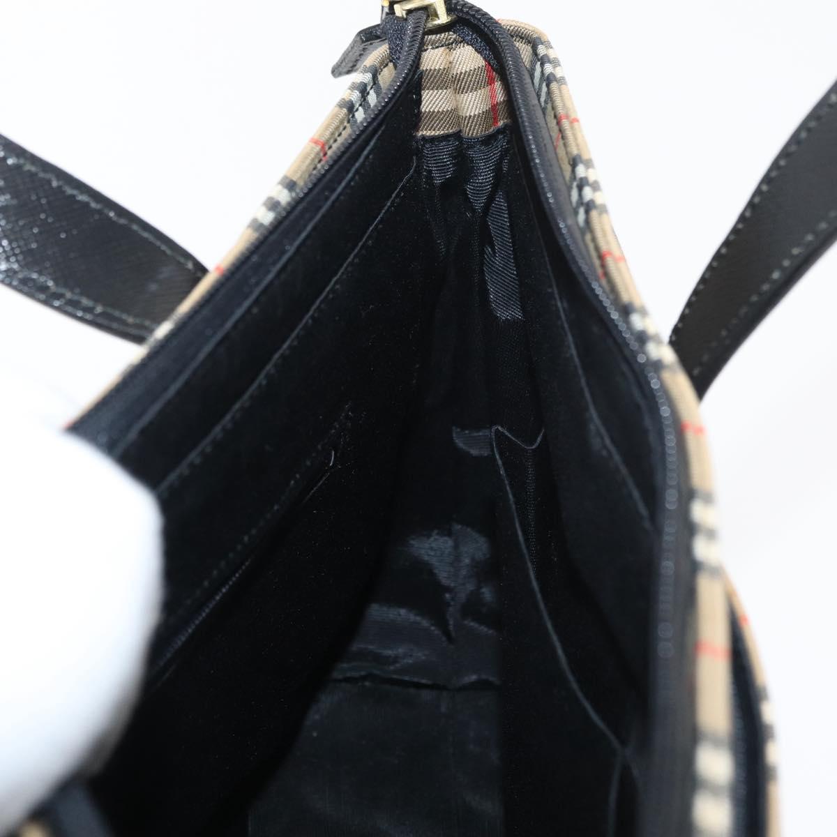 BURBERRY Nova Check Hand Bag Canvas Leather Beige Gold Auth 91568