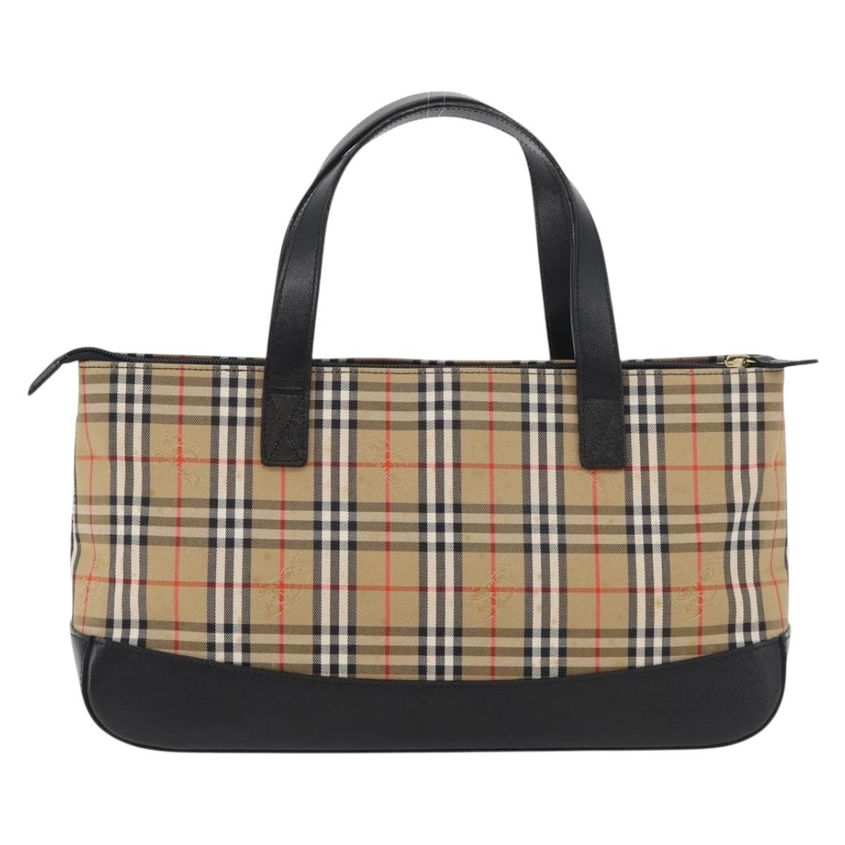 BURBERRY Nova Check Hand Bag Canvas Leather Beige Gold Auth 91568