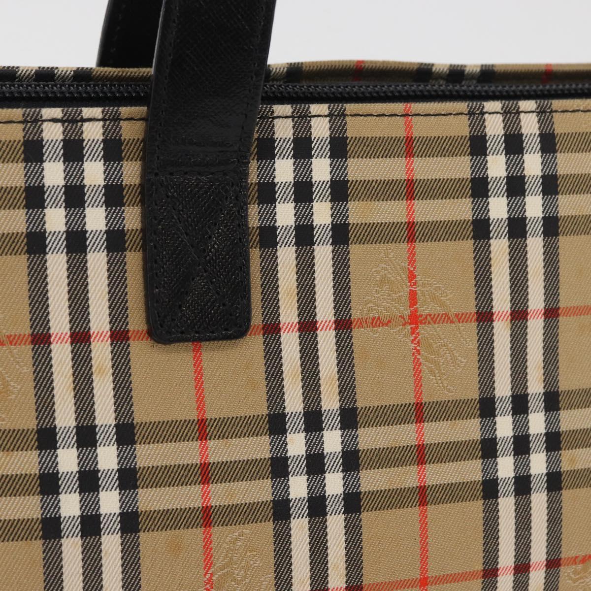 BURBERRY Nova Check Hand Bag Canvas Leather Beige Gold Auth 91568