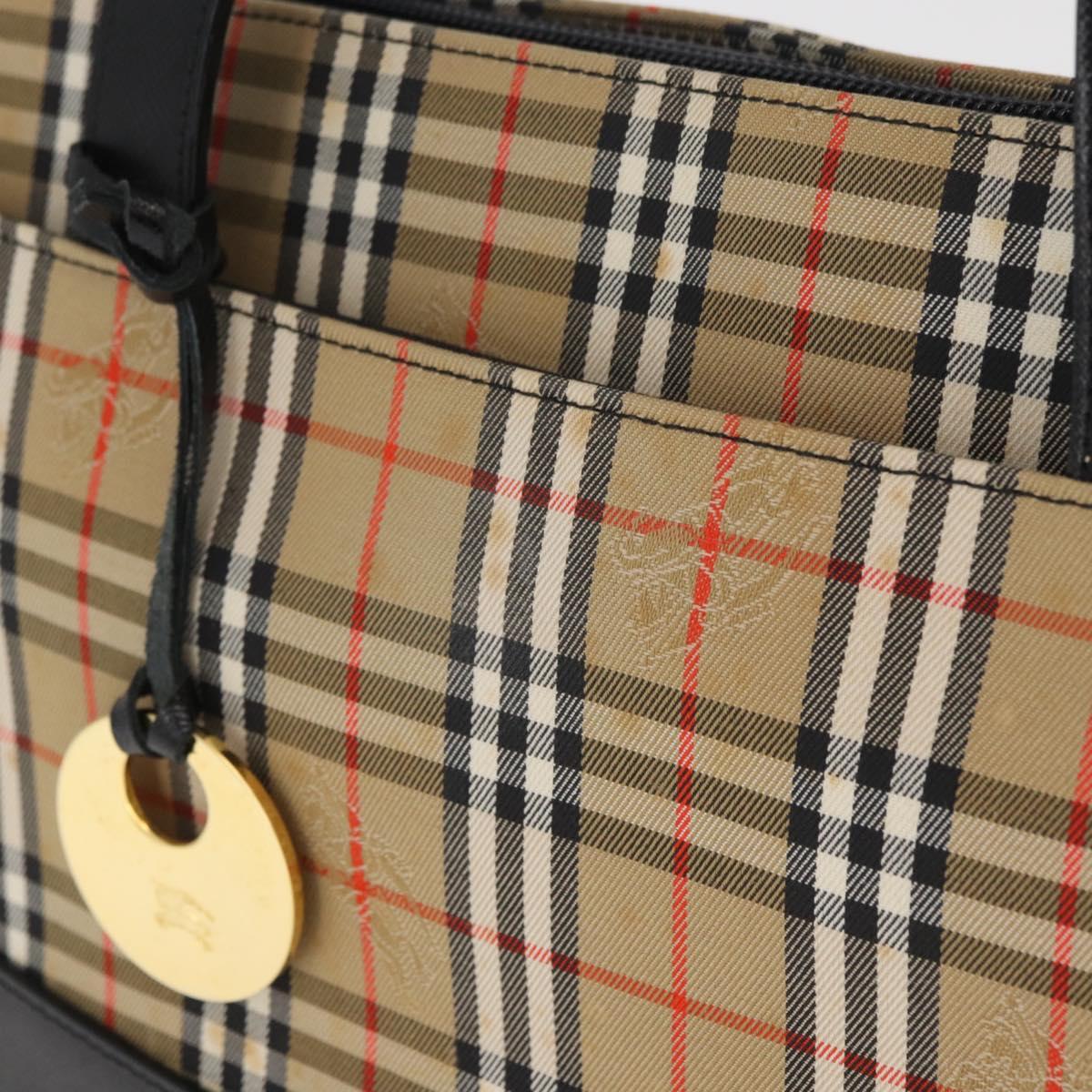 BURBERRY Nova Check Hand Bag Canvas Leather Beige Gold Auth 91568