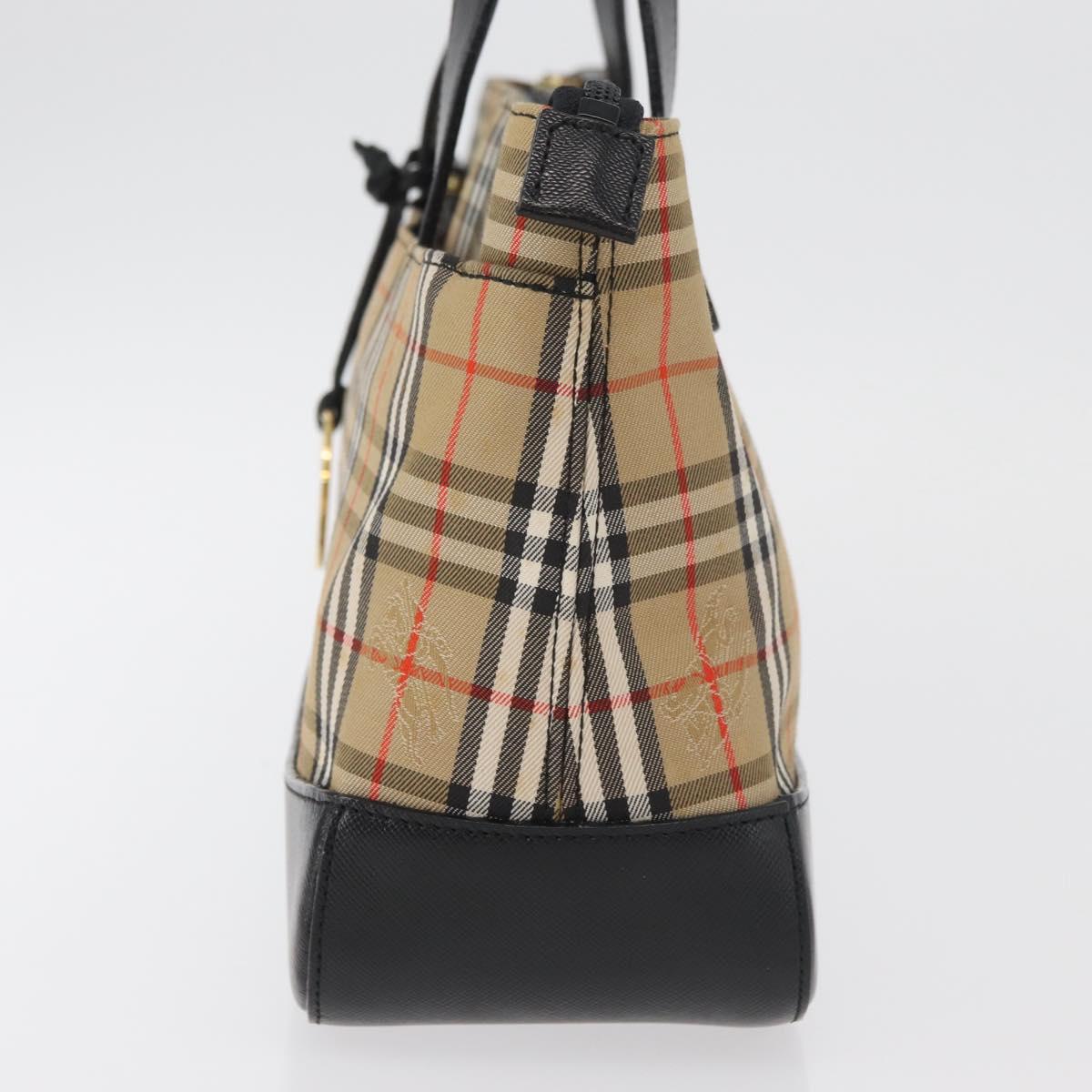 BURBERRY Nova Check Hand Bag Canvas Leather Beige Gold Auth 91568