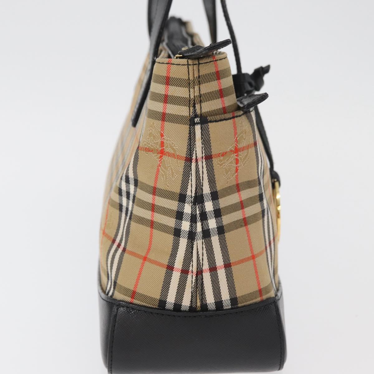 BURBERRY Nova Check Hand Bag Canvas Leather Beige Gold Auth 91568