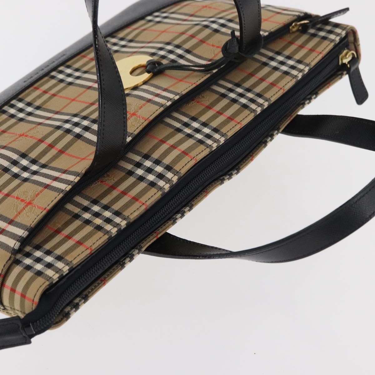 BURBERRY Nova Check Hand Bag Canvas Leather Beige Gold Auth 91568