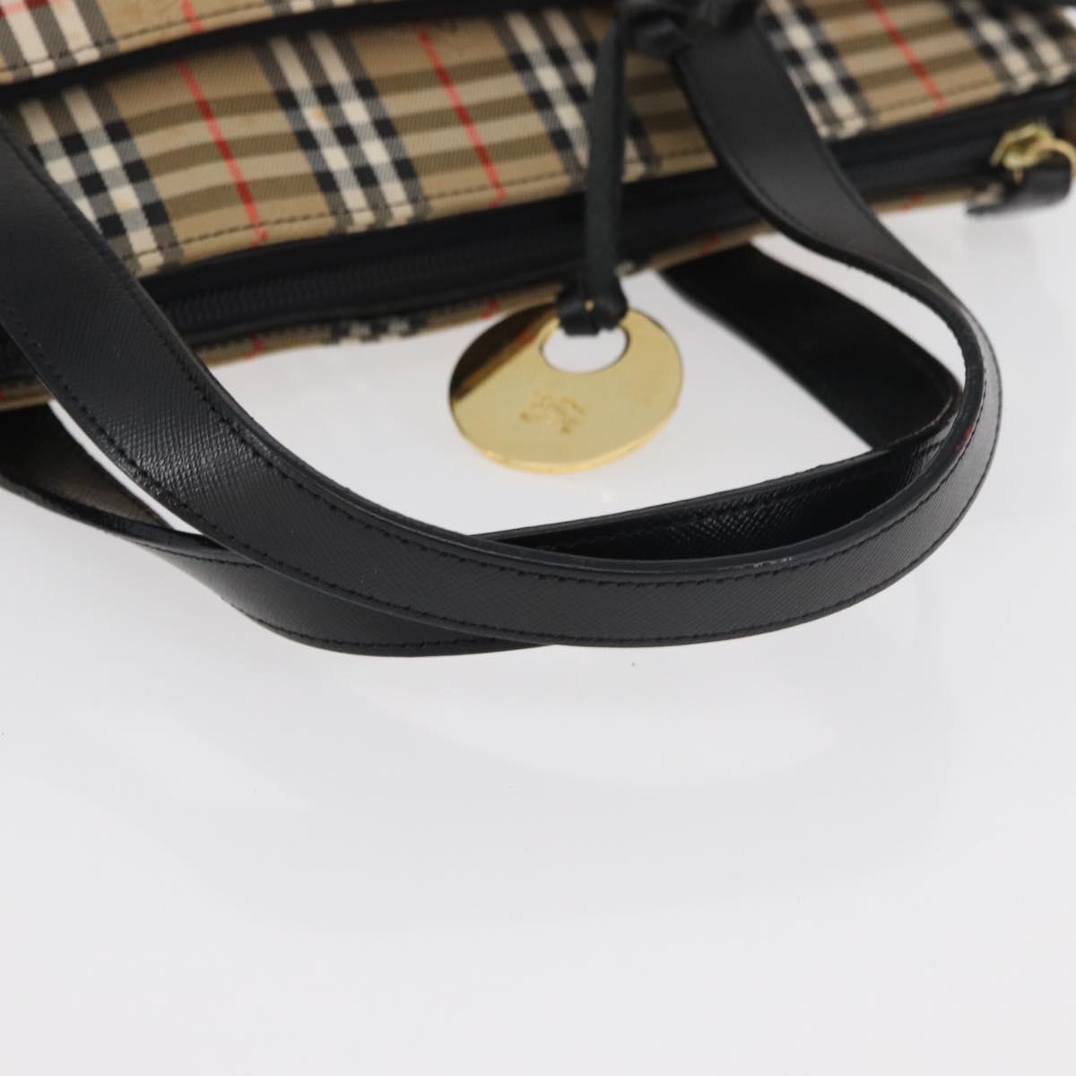 BURBERRY Nova Check Hand Bag Canvas Leather Beige Gold Auth 91568